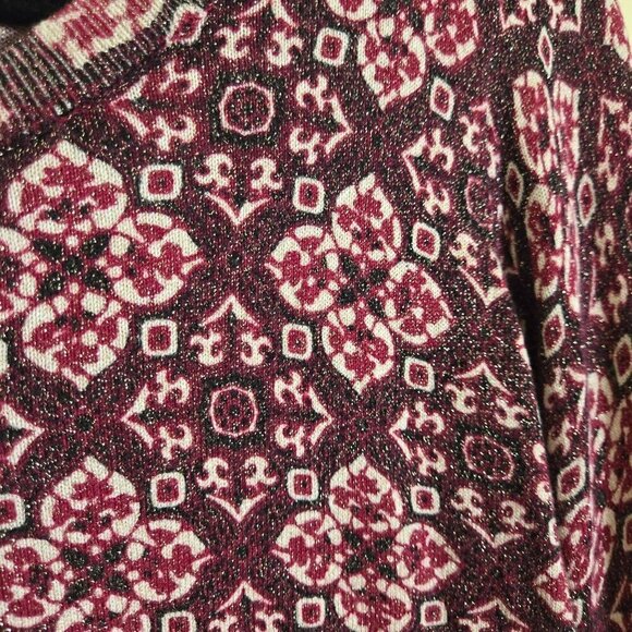 Talbots Vintage Burgundy Print Metallic Cardigan Sweater Size S - Picture 4 of 7